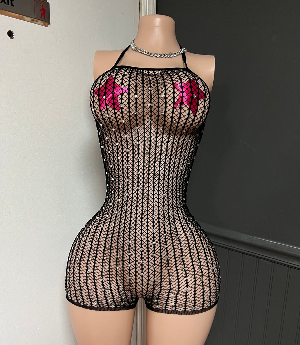 Ruby Rhinestone Mesh Bodysuit